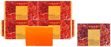 VAADI HERBALS Super Value Luxurious Saffron Skin Whitening Therapy Soap, 75g (Pack Of 6) & Luxurious Saffron Soap, Skin Whitening Therapy, 75g